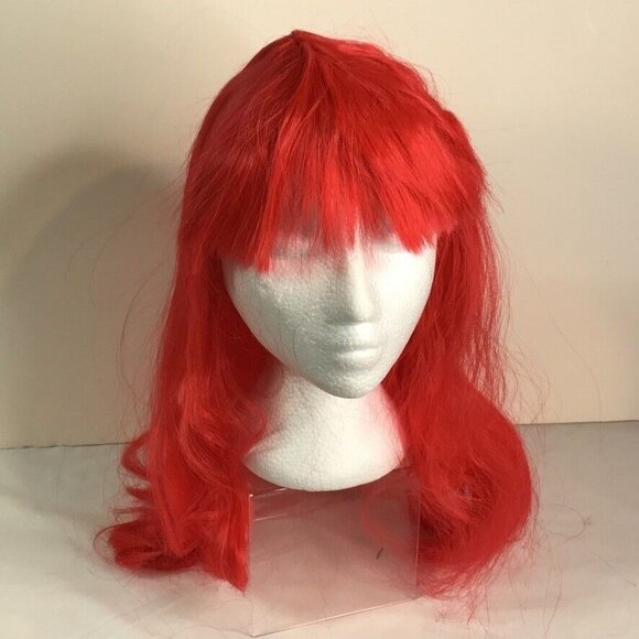 Wig Neon Red Long Bangs Theater Ariel Mermaid Cosplay Dress-up Halloween Costume - Picture 1 of 11